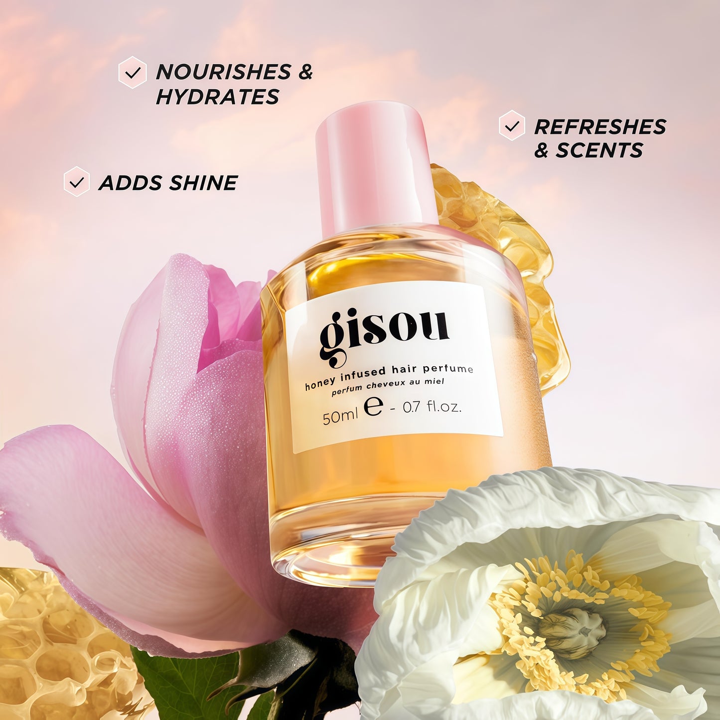 Gisou Honey Gloss Hydration Heroes Value Set – Honey Infused Hair Perfume, Hydrating Lip Oil, Mini Honey Hair Oil & Mask – Nourishing Shine & Deep Hydration for Hair & Lips
