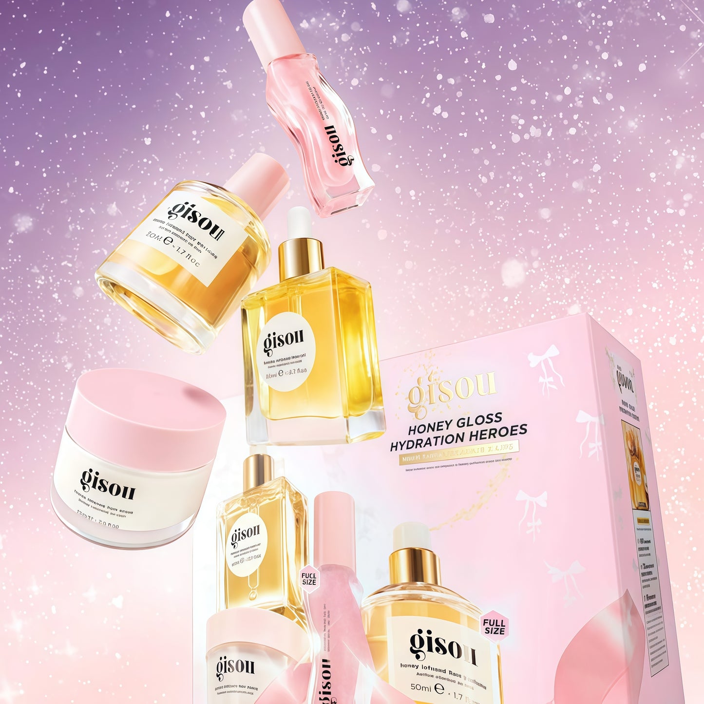 Gisou Honey Gloss Hydration Heroes Value Set – Honey Infused Hair Perfume, Hydrating Lip Oil, Mini Honey Hair Oil & Mask – Nourishing Shine & Deep Hydration for Hair & Lips