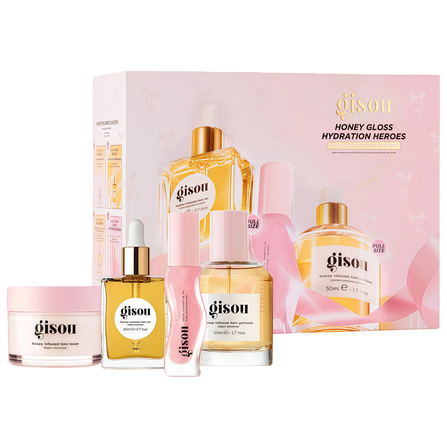 Gisou Honey Gloss Hydration Heroes Value Set – Honey Infused Hair Perfume, Hydrating Lip Oil, Mini Honey Hair Oil & Mask – Nourishing Shine & Deep Hydration for Hair & Lips