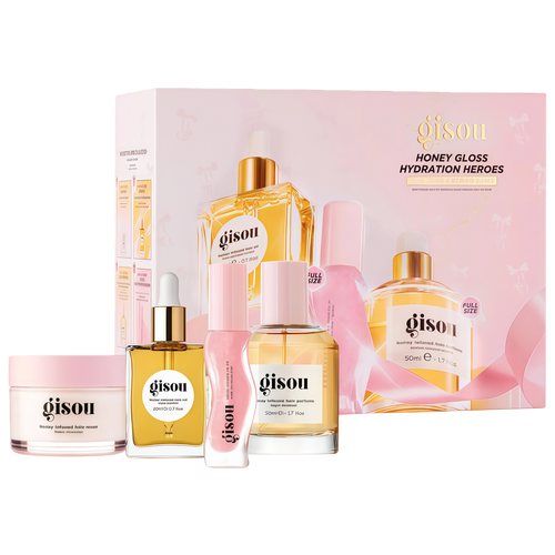 Gisou Honey Gloss Hydration Heroes Value Set – Honey Infused Hair Perfume, Hydrating Lip Oil, Mini Honey Hair Oil & Mask – Nourishing Shine & Deep Hydration for Hair & Lips