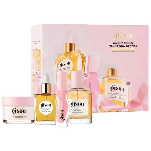 Gisou Honey Gloss Hydration Heroes Value Set – Honey Infused Hair Perfume, Hydrating Lip Oil, Mini Honey Hair Oil & Mask – Nourishing Shine & Deep Hydration for Hair & Lips